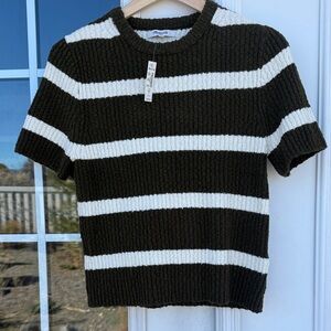 Madewell Striped green and White Knit sweater medium